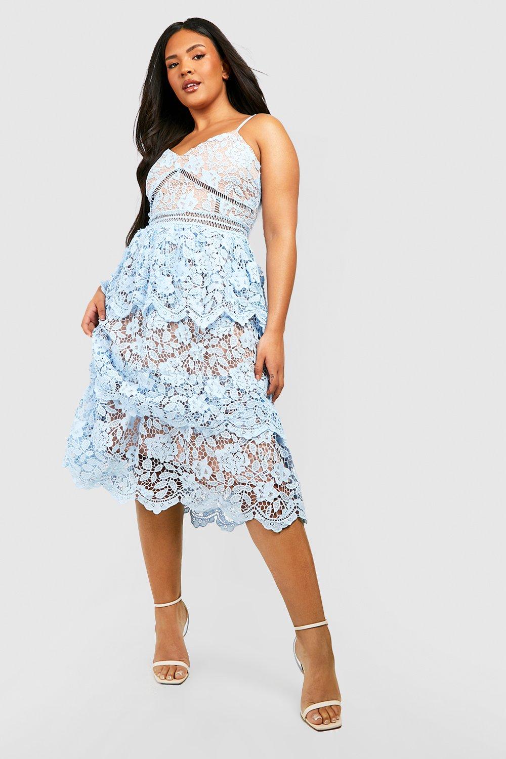 Boohoo blue lace clearance dress